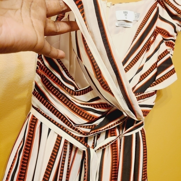 Anna Sui | Women's Mixed Print V-Neck Striped Mini Dress (Size Large) - Picture 8 of 14